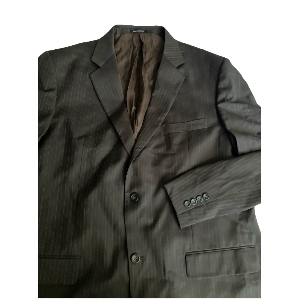 JOSEPH & FEISS Super 100's Wool Pin Striped Dark Gray‎ Blazer Size 46 Long